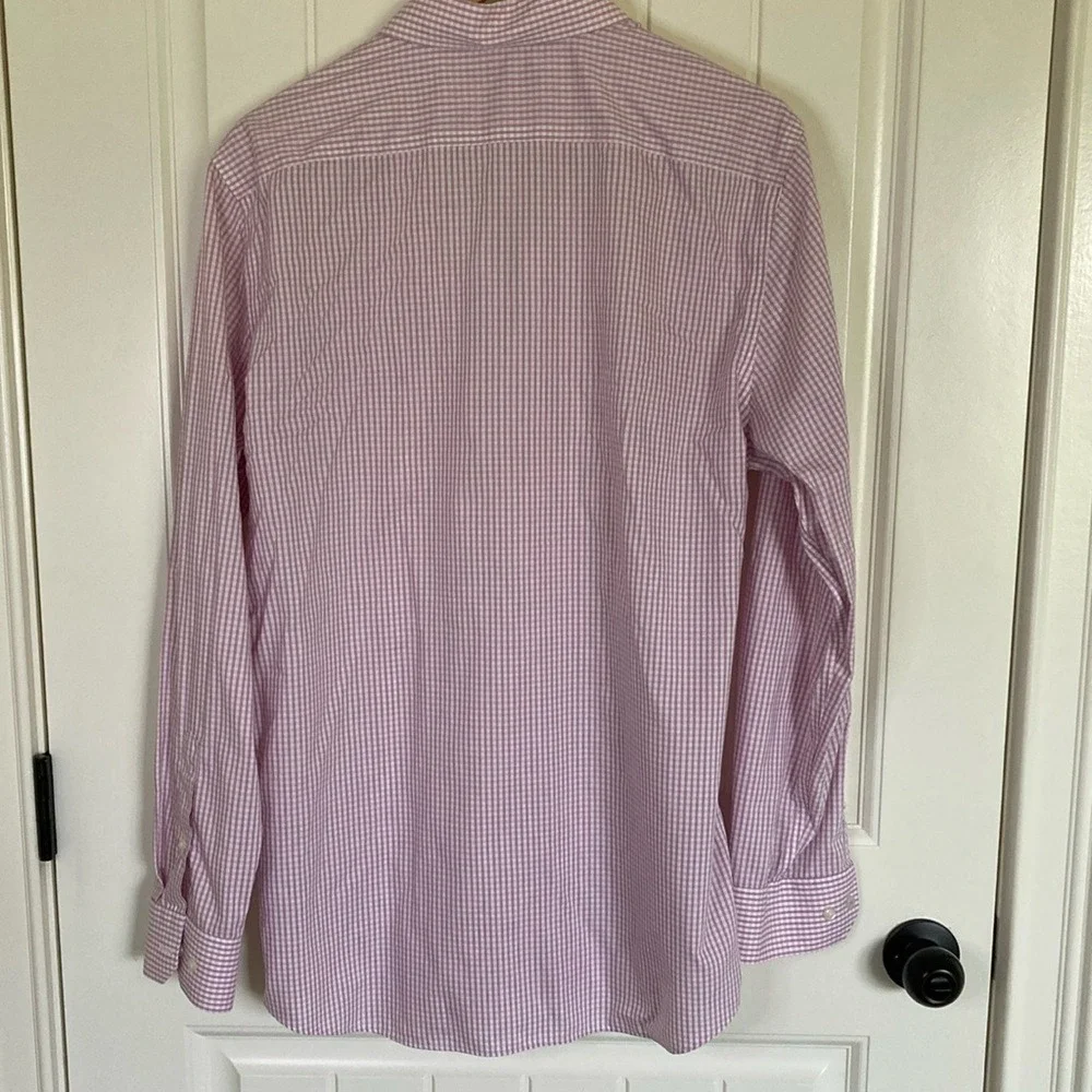 Banana Republic Mens Pink Plaid No Iron Cotton Button Up Shirt‎ Size Large Slim
